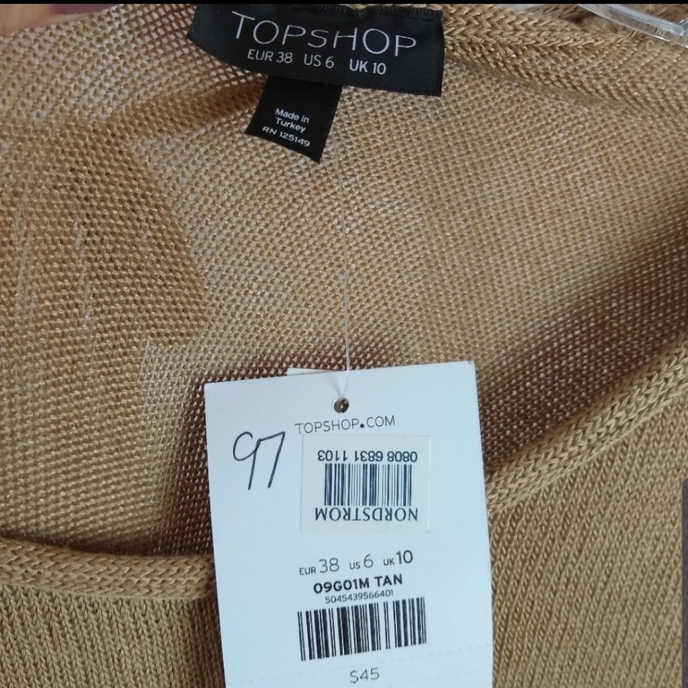 TOPSHOP Tan Soft Knit Keyhole Back Lightweight Top Size 6 NWT - Picture 6 of 8